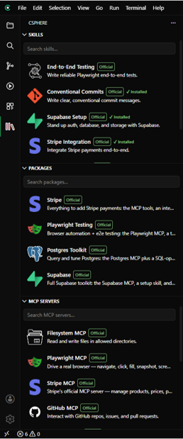 CSphere in-app gallery of skills, packages, and MCP tool servers